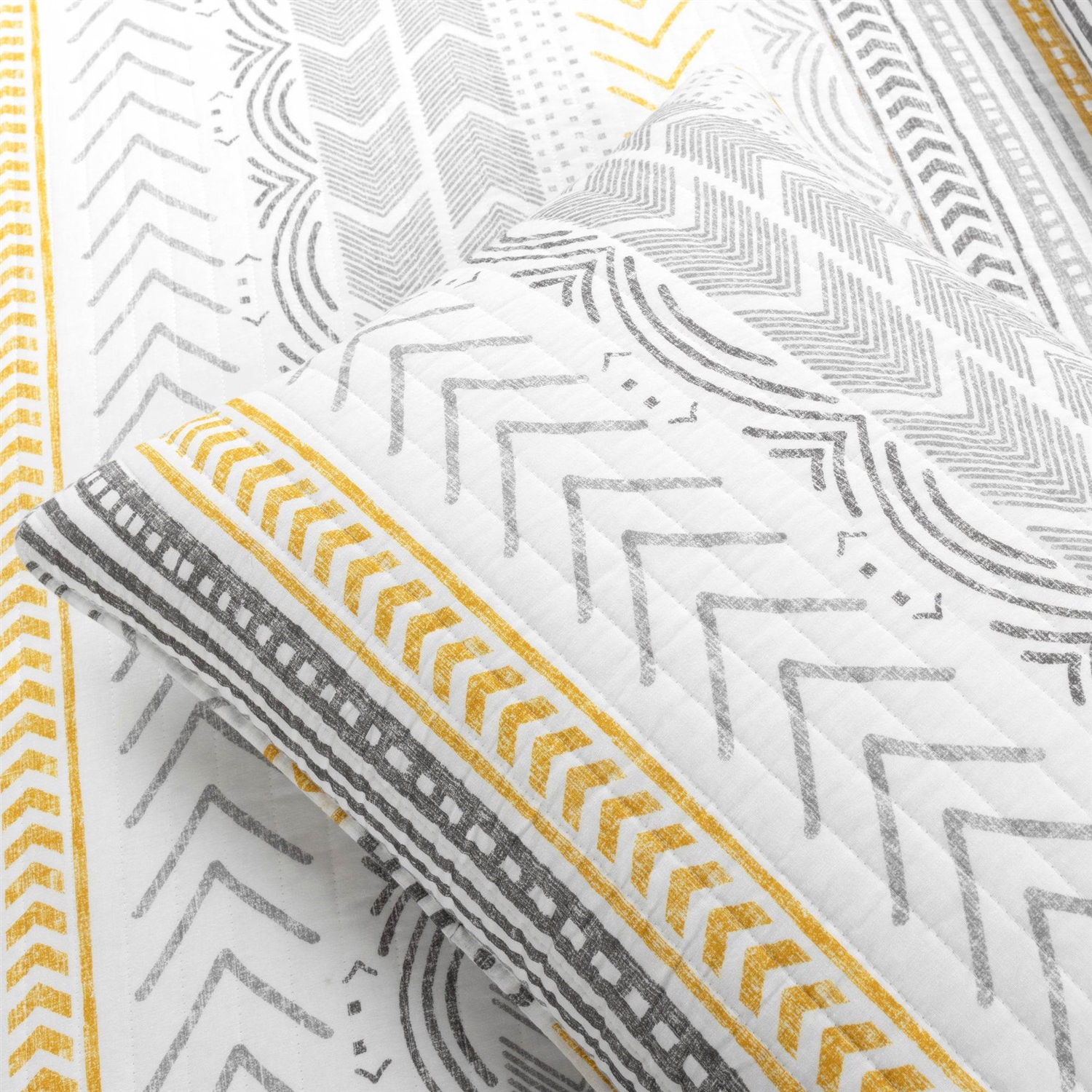 FaFurn Full/Queen Size Scandinavian Reversible Quilt Set - Gray/Yellow/White, Cotton