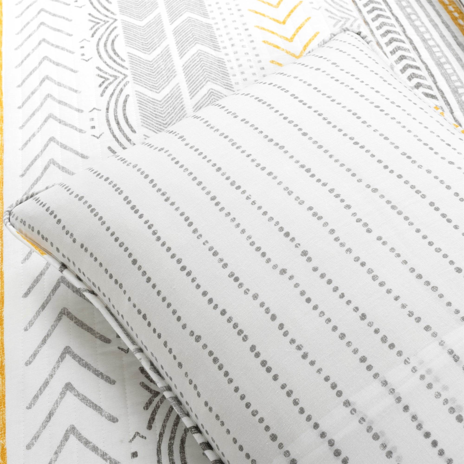 FaFurn Full/Queen Size Scandinavian Reversible Quilt Set - Gray/Yellow/White, Cotton