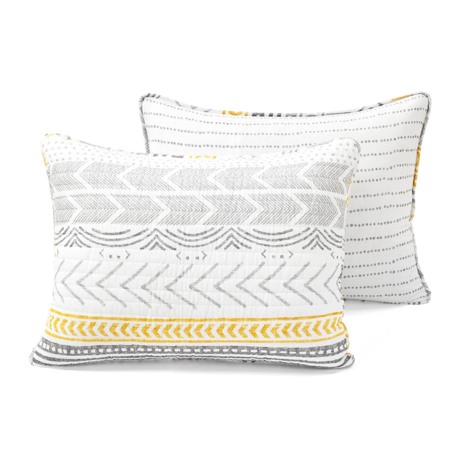 FaFurn Full/Queen Size Scandinavian Reversible Quilt Set - Gray/Yellow/White, Cotton