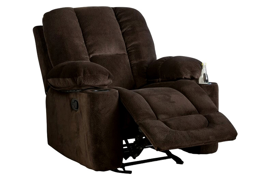 FaFurn™ Traditional Upholstered Manual Reclining Sofa Chair W/ 2 Cup Holders and Footrest - Brown