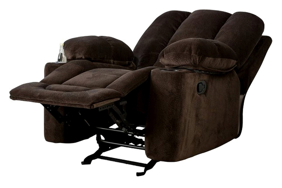 FaFurn™ Traditional Upholstered Manual Reclining Sofa Chair W/ 2 Cup Holders and Footrest - Brown