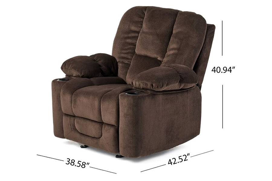 FaFurn™ Traditional Upholstered Manual Reclining Sofa Chair W/ 2 Cup Holders and Footrest - Brown