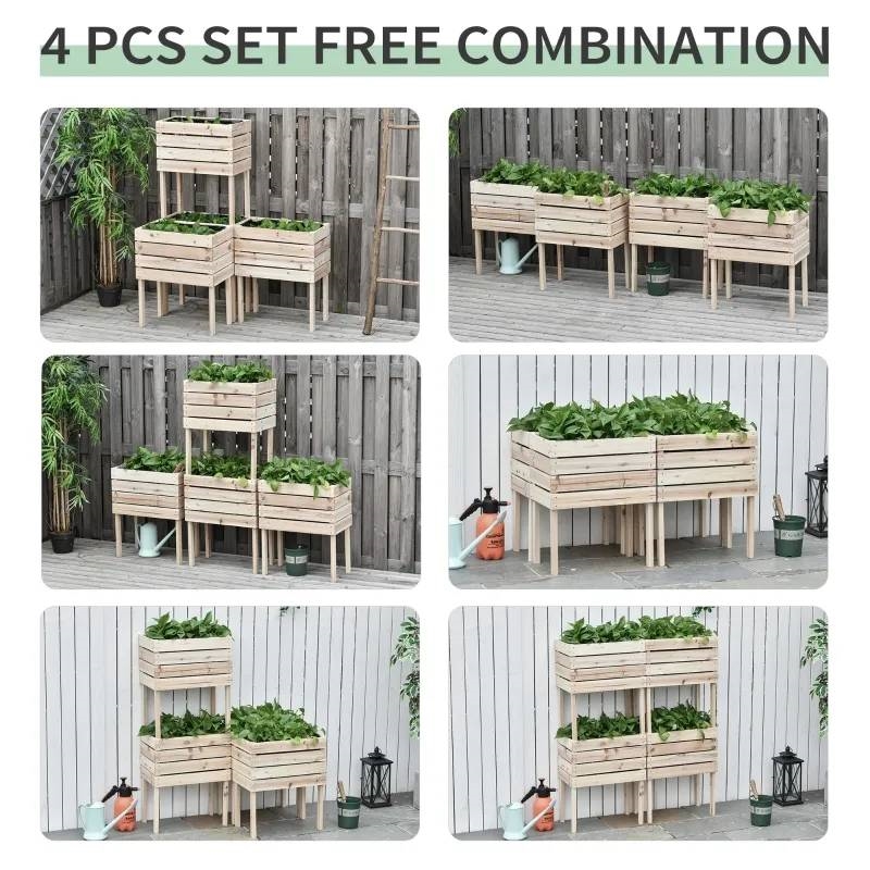 FaFurn - 4-Piece Garden Bed Planter Box in Fir Wood