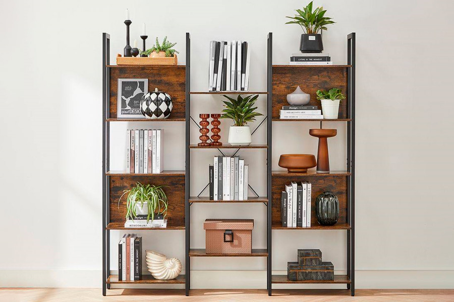 FaFurn - Industrial Farmhouse Rustic 14-Shelves Bookcase in Brown/Black, Wood/Metal