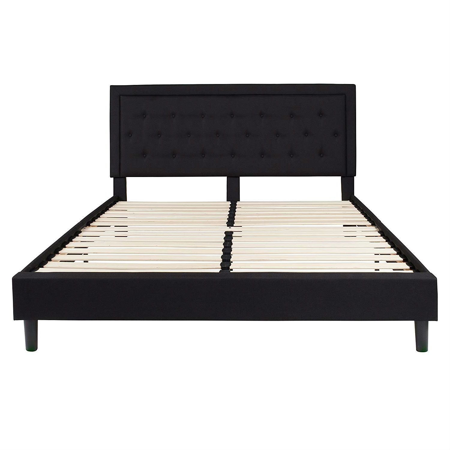 FaFurn - King Size Platform Bed Frame with Button Tufted Headboard in Black