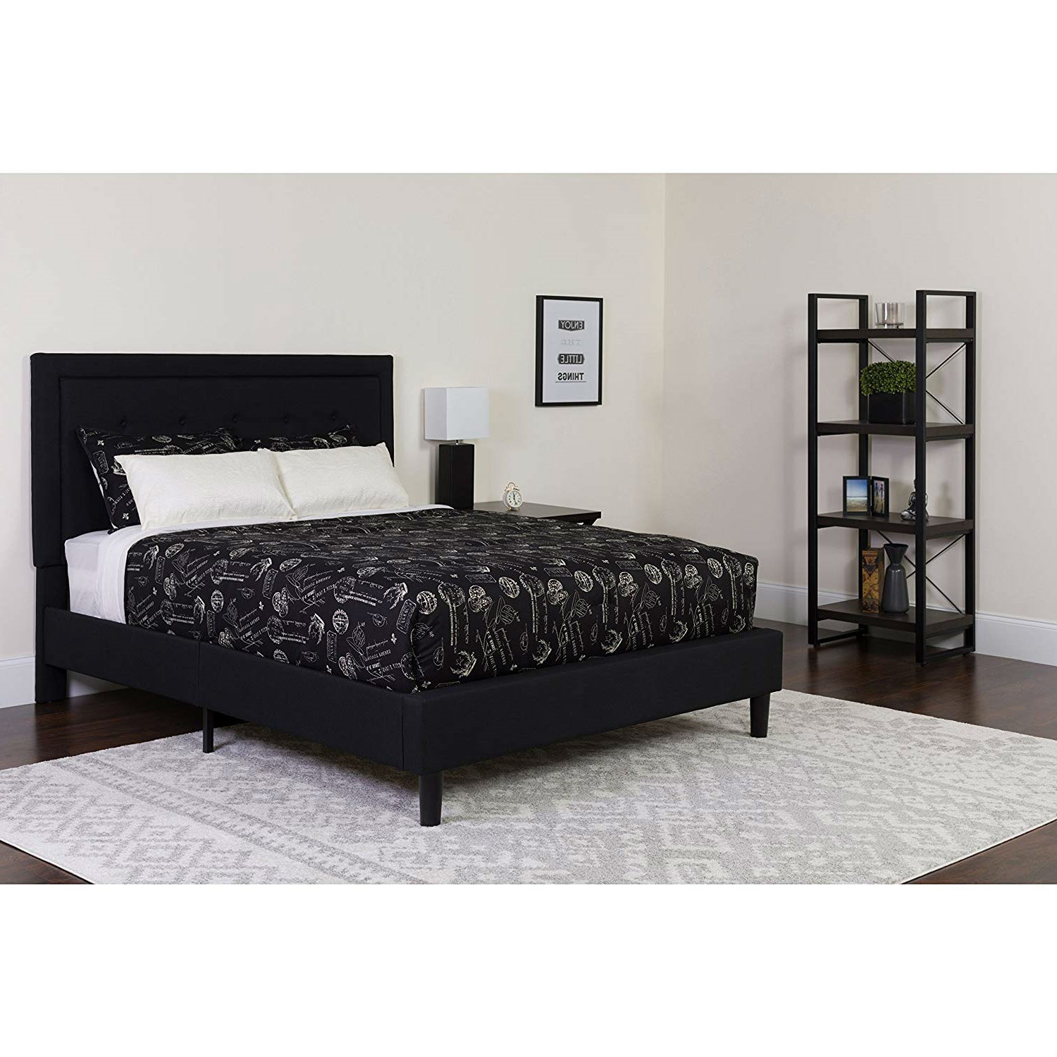 FaFurn - King Size Platform Bed Frame with Button Tufted Headboard in Black