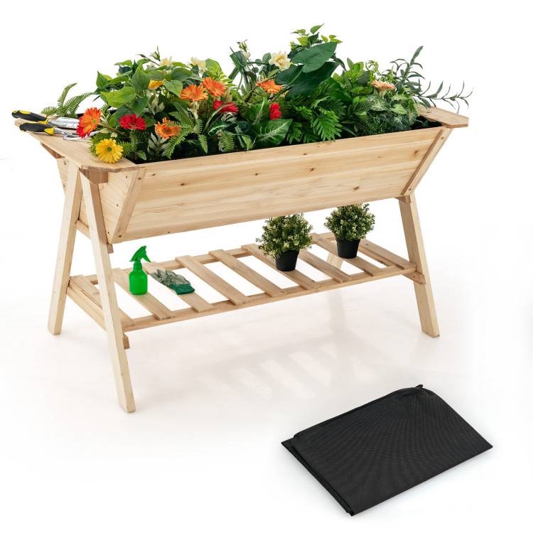 FaFurn - 2-Tier Garden Bed Planter Box in Natural, Plastic