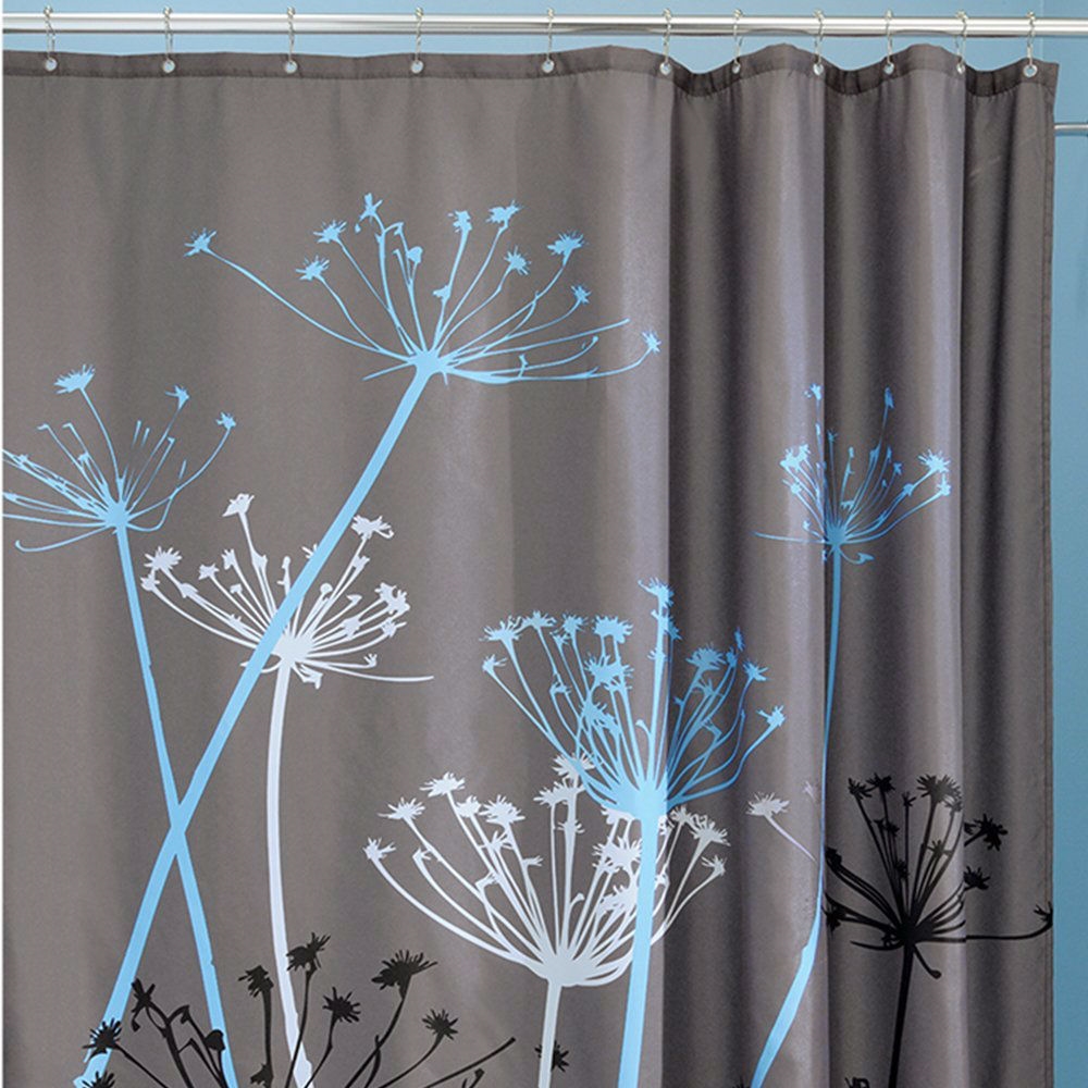 FaFurn - Modern Floral Shower Curtain in Gray/Blue, Polyester