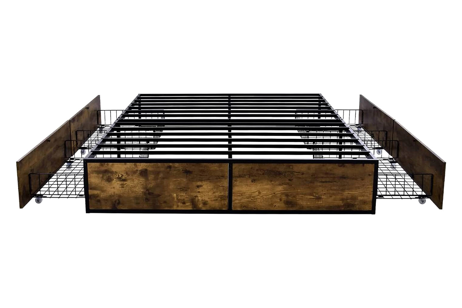 FaFurn - Metal Wood Platform Bed Frame with 4 Storage Drawers