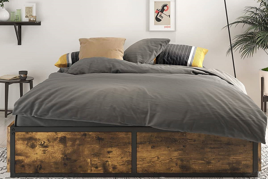 FaFurn Metal Wood Platform Bed Frame with 4 Storage Drawers - Full Size