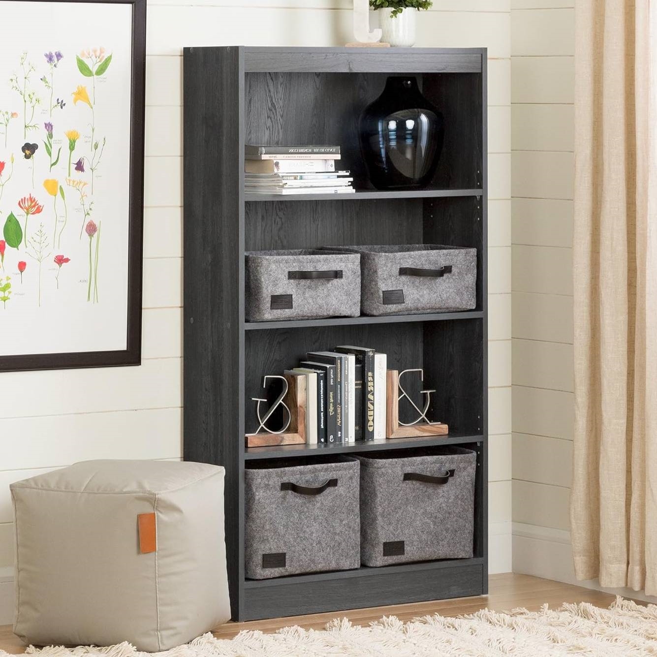 FaFurn - Modern 4-Shelf Bookcase in Gray/Black, Wood