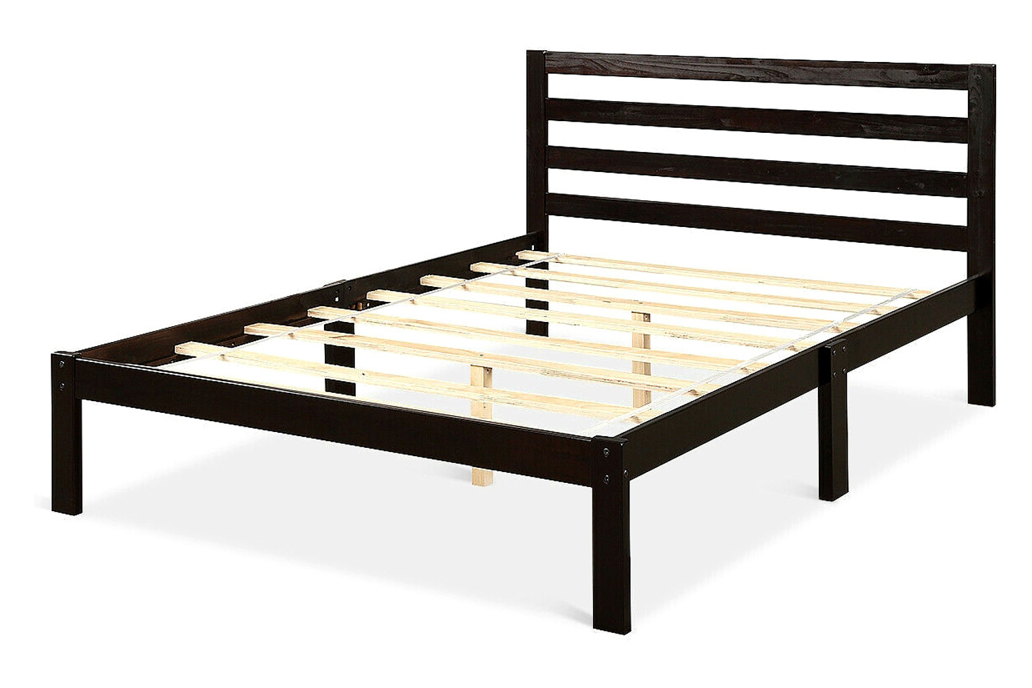 FaFurn - Full Size Wooden Platform Bed Frame with Headboard in Espresso