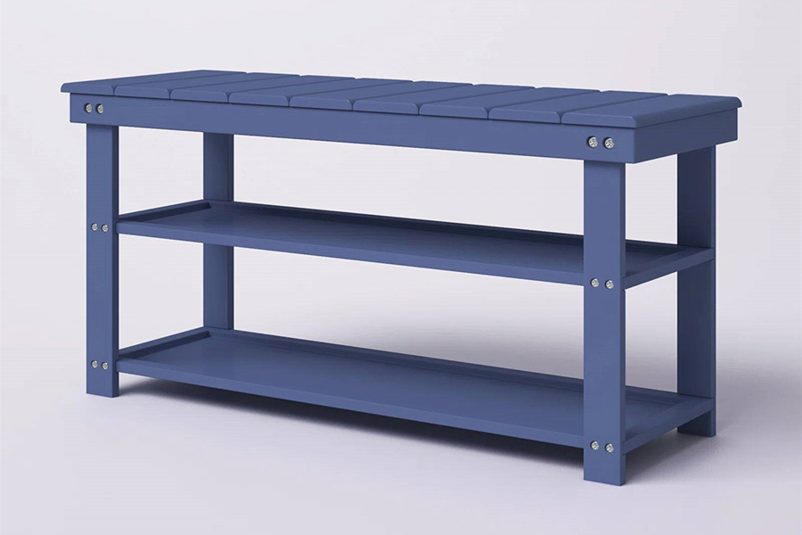 FaFurn Wooden 2-Shelf Shoe Rack Storage Bench - Blue