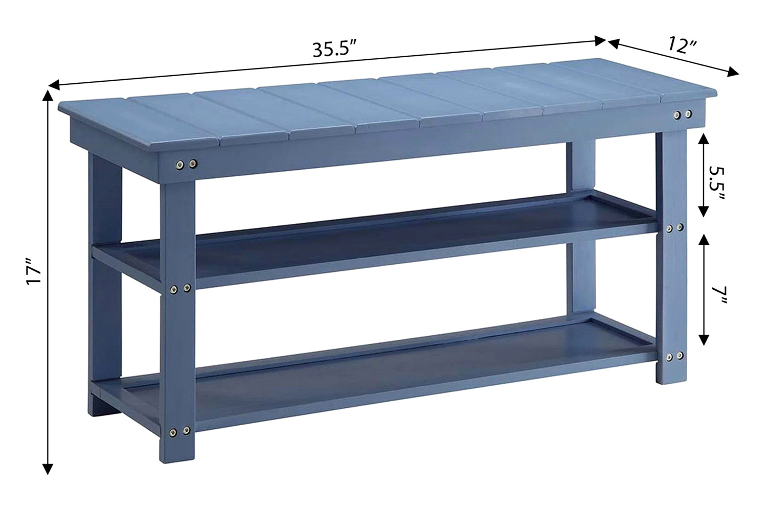 FaFurn Wooden 2-Shelf Shoe Rack Storage Bench - Blue