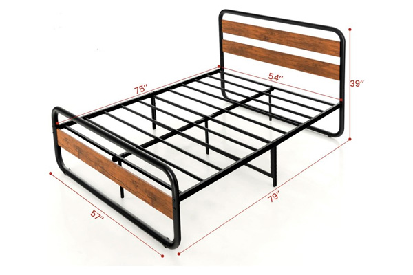 FaFurn Industrial Full Size Platform Bed with Headboard and Footboard - Black, Metal/Wood