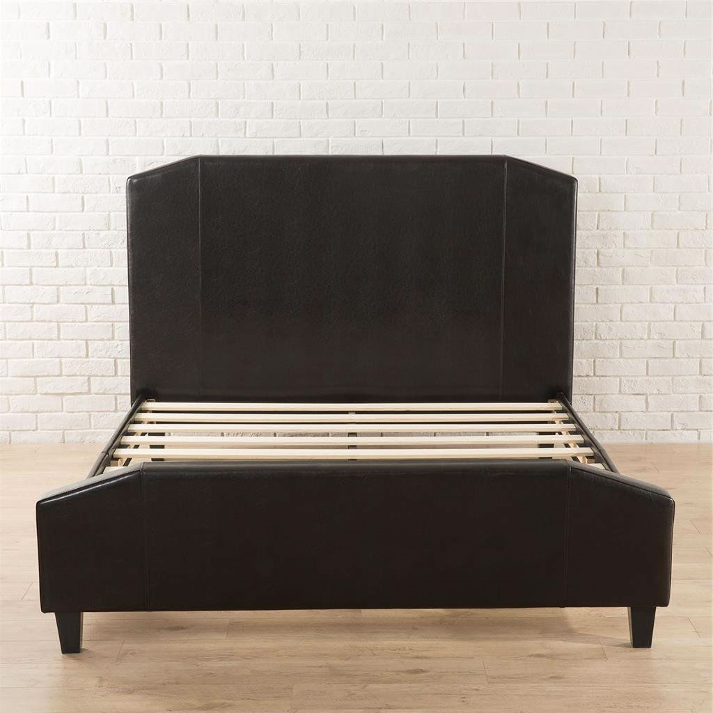 FaFurn - Full Size Platform Bed Frame with Headboard/Footboard in Espresso, Leather