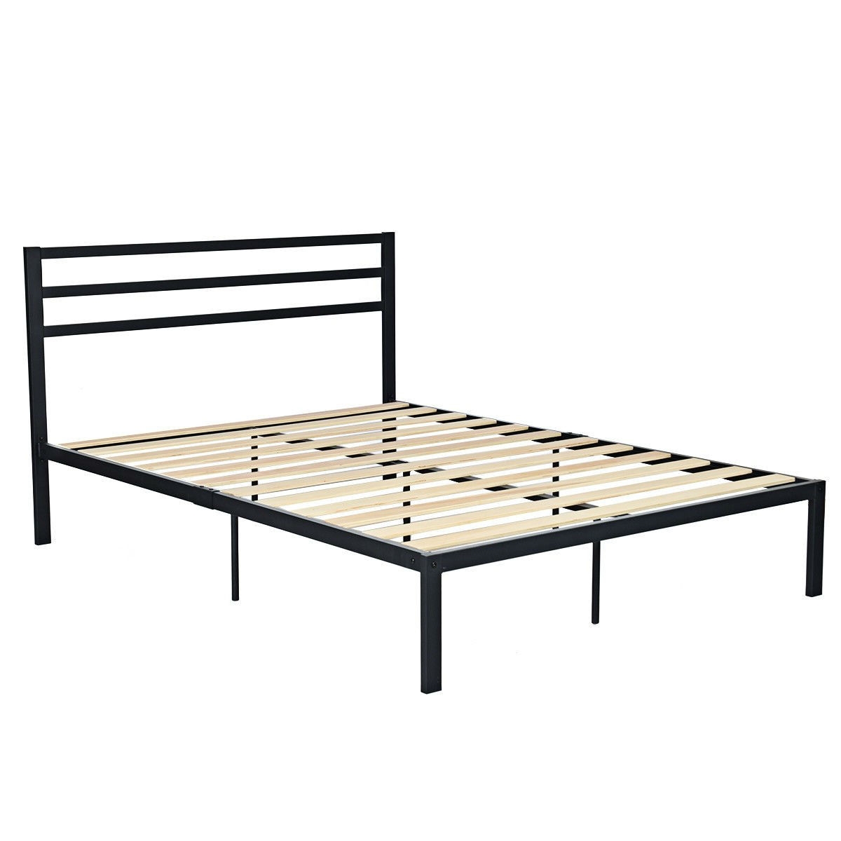 FaFurn Full Size Platform Bed Frame with Headboard - Black, Metal