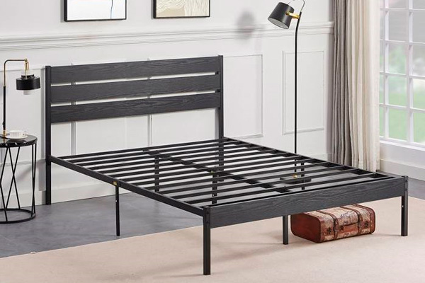 FaFurn - Industrial Platform Bed with Wood Slatted Headboard (BLBDK547931)