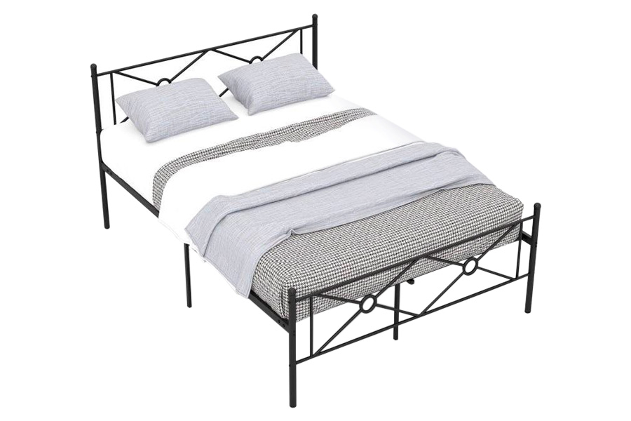 FaFurn Modern Full Size Platform Bed with Headboard and Footboard - Black, Metal