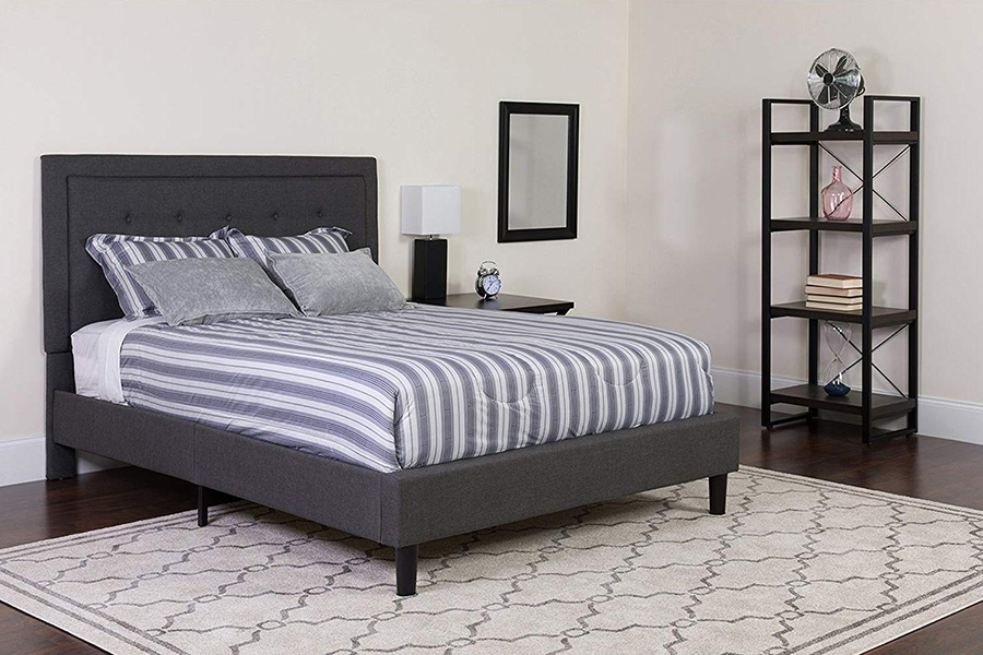 FaFurn™ Upholstered Platform Bed Frame with Button Tufted Headboard - Dark Gray, Full Size