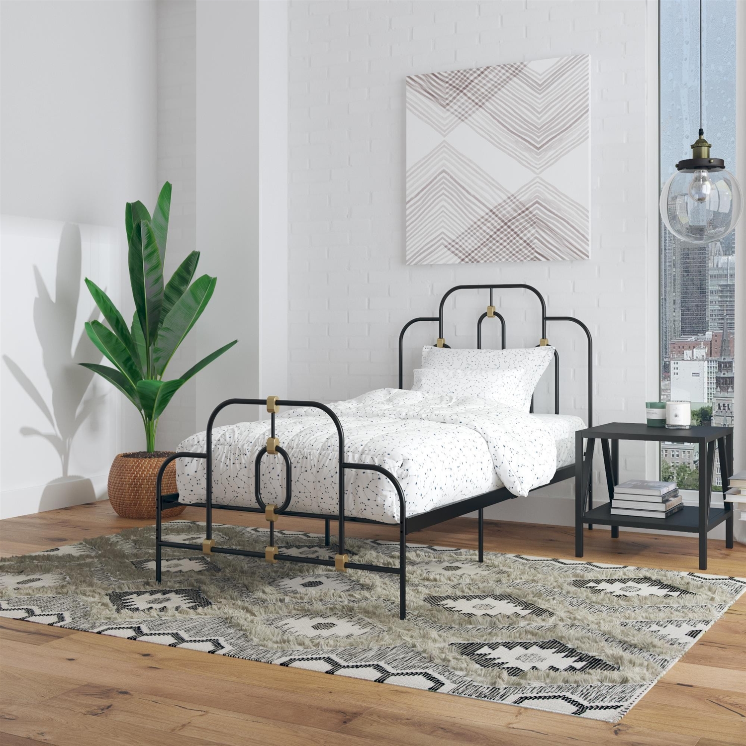 FaFurn Adjustable Full Size Platform Bed Frame - Black/Gold, Metal