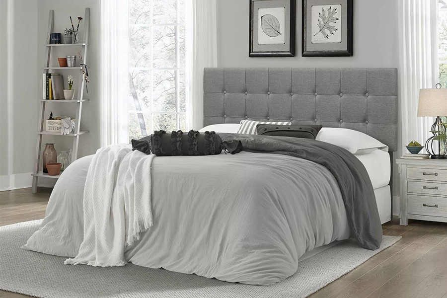 FaFurn™ Contemporary Button-Tufted Headboard in Upholstered Fabric - Gray, Full Size