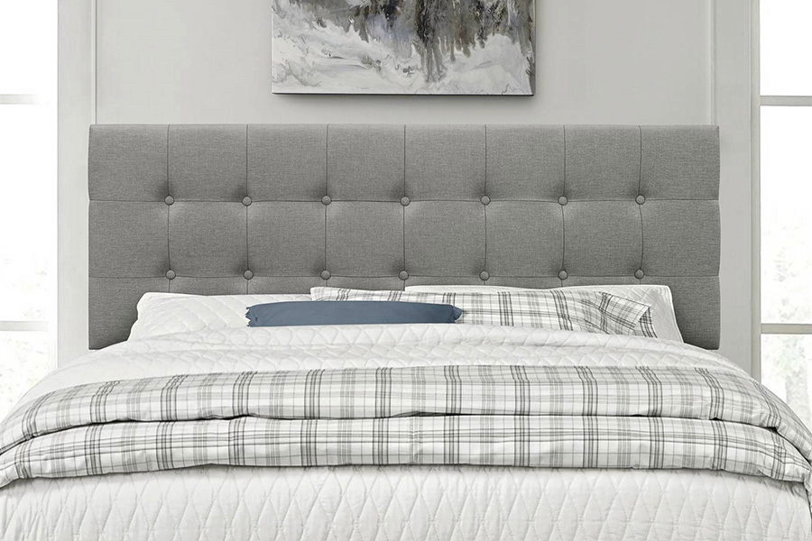 FaFurn™ Contemporary Button-Tufted Headboard in Upholstered Fabric - Gray, Full Size