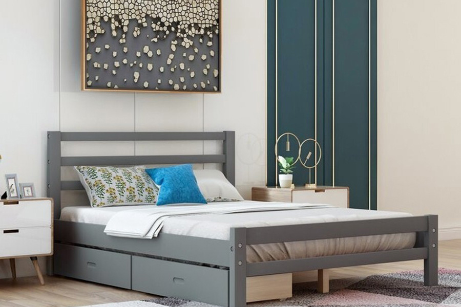 FaFurn Low Profile 2 Drawer Storage Platform Bed - Gray, Full Size