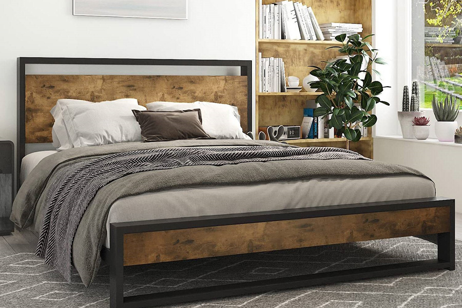 FaFurn - Modern Farmhouse Platform Bed Frame with Wood Panel Headboard Footboard