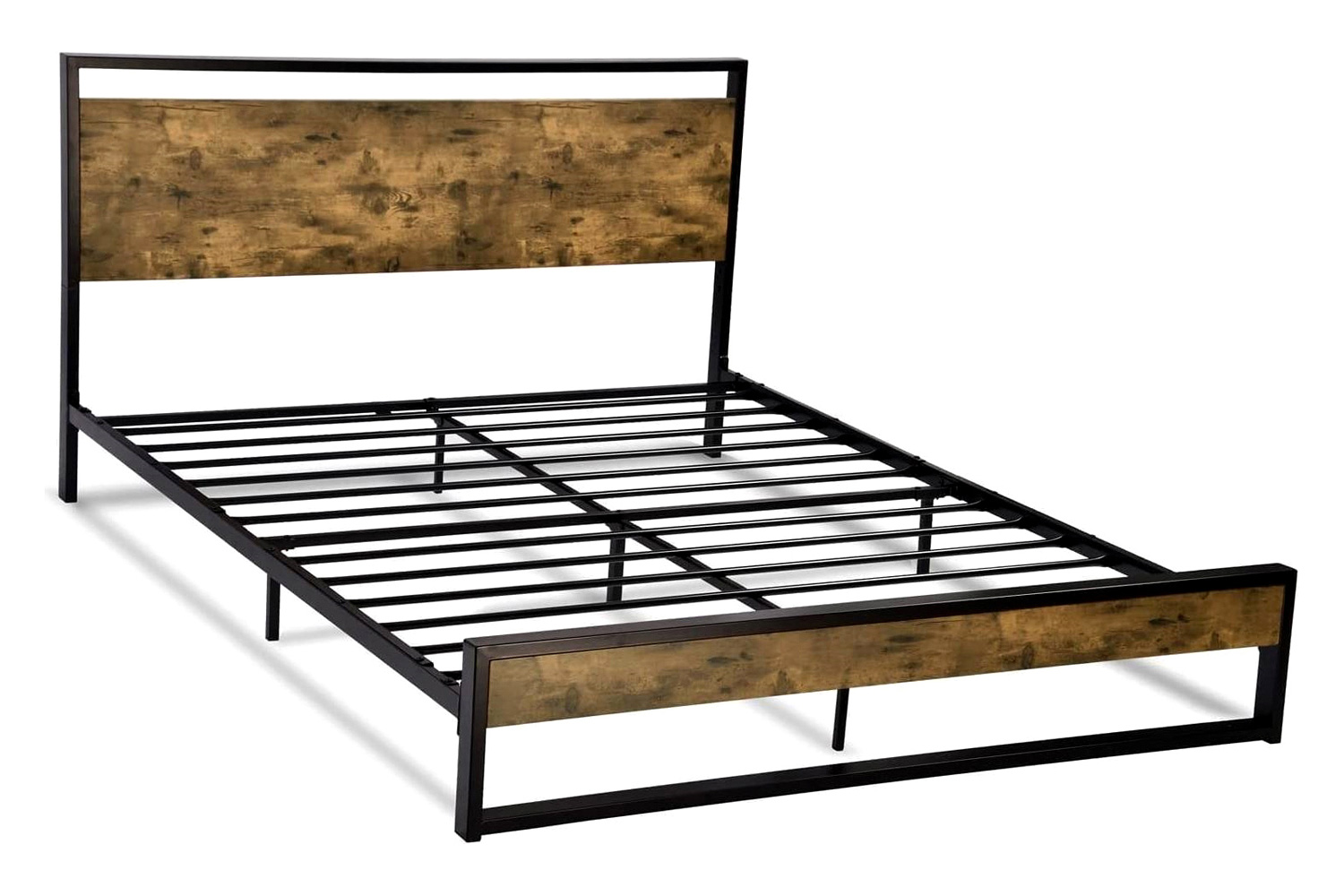 FaFurn Modern Farmhouse Platform Bed Frame with Wood Panel Headboard Footboard - Wood/Black, Full Size