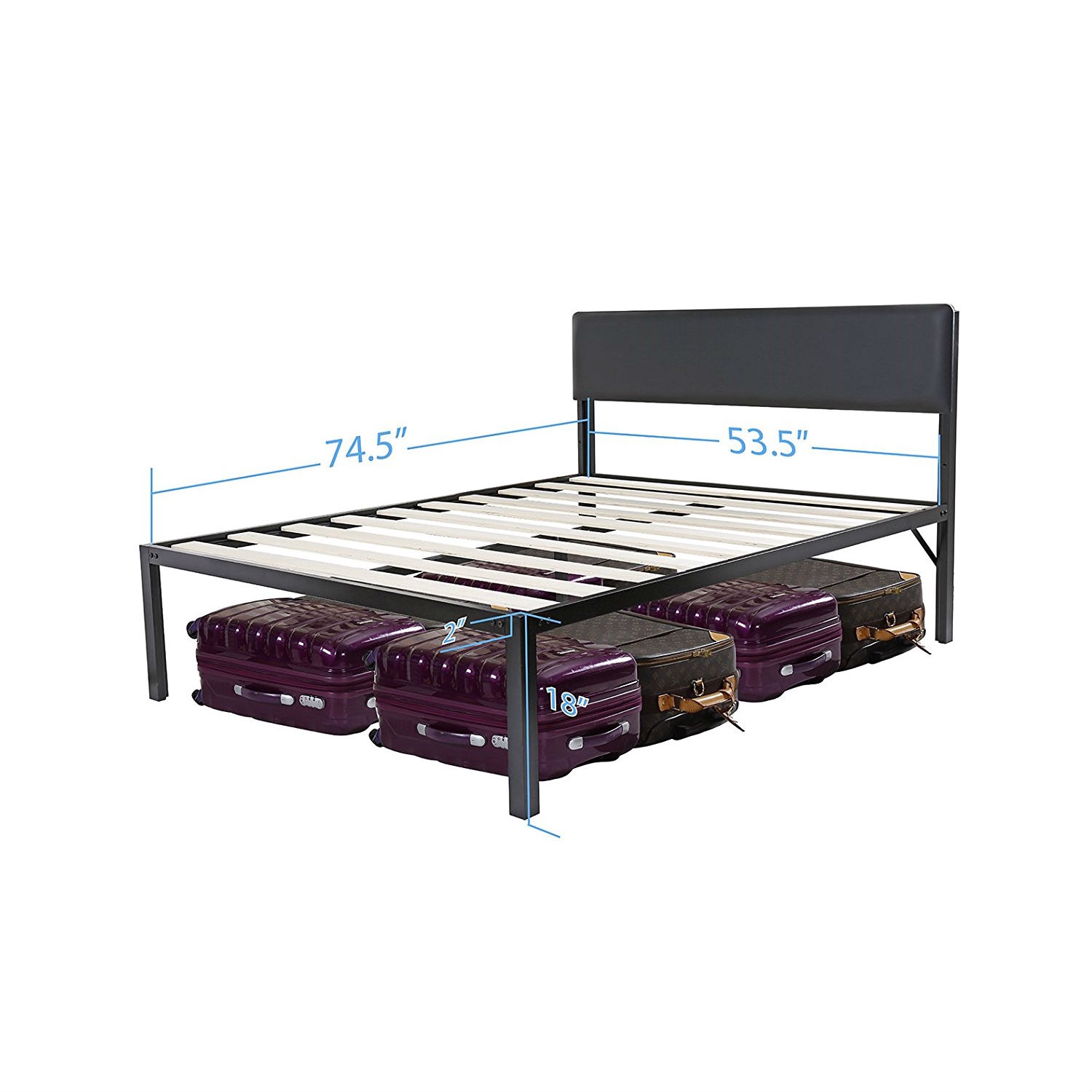 FaFurn - Full Size Platform Bed Frame with Black Padded Headboard in Black, Metal