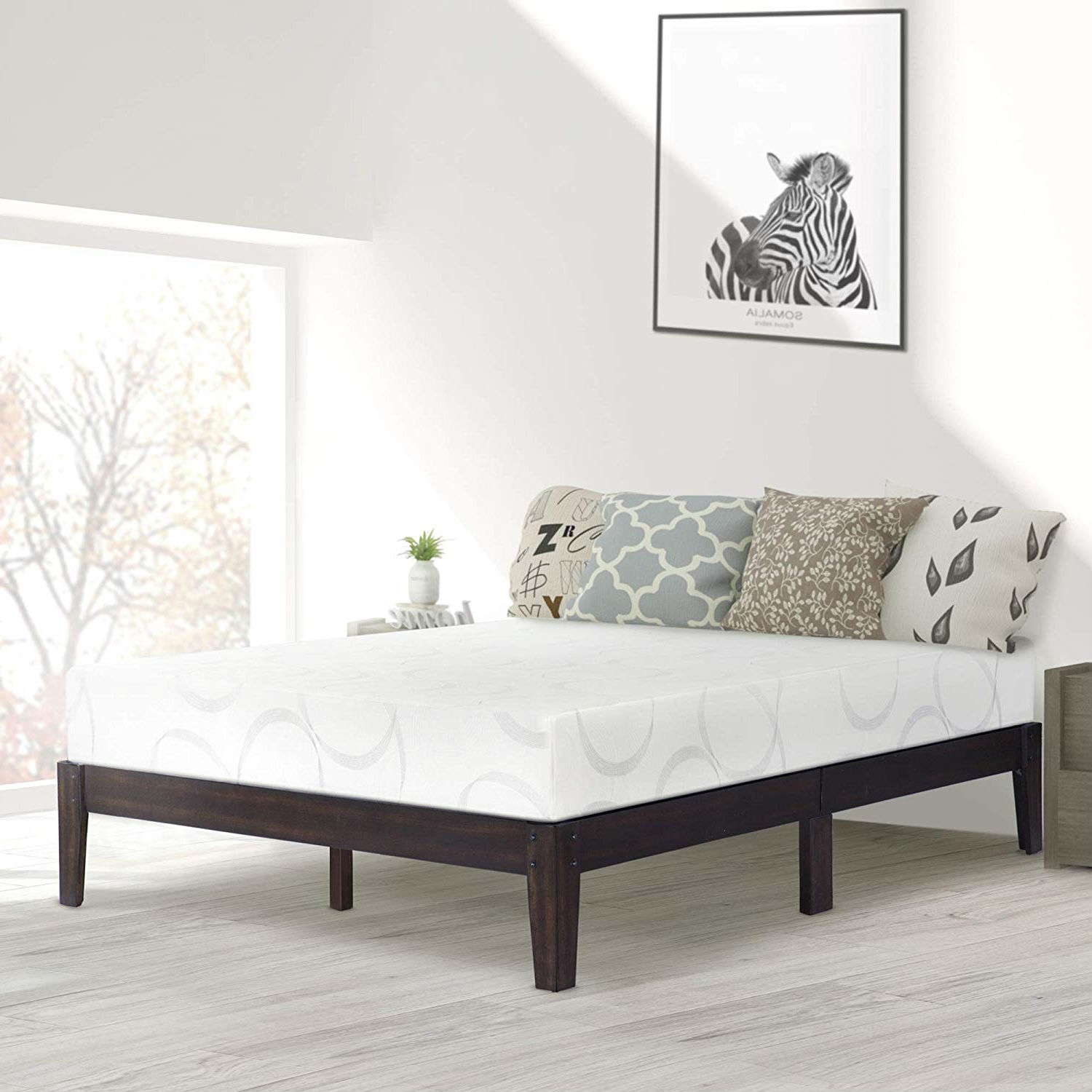 FaFurn Full Size Platform Bed Frame - Brown Slats, Wood