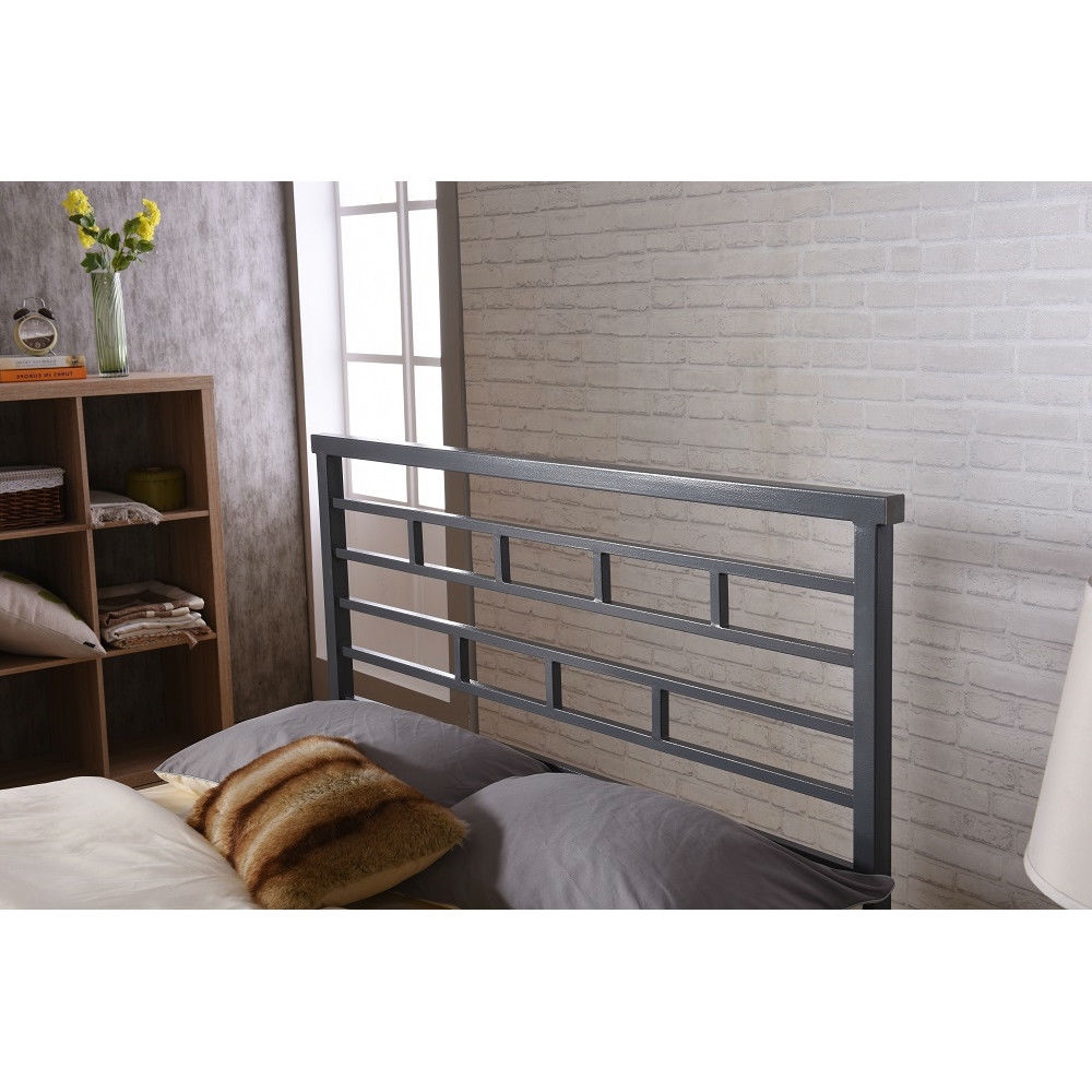 FaFurn - Full Size Platform Bed Frame with Headboard in Titanium Silver, Metal