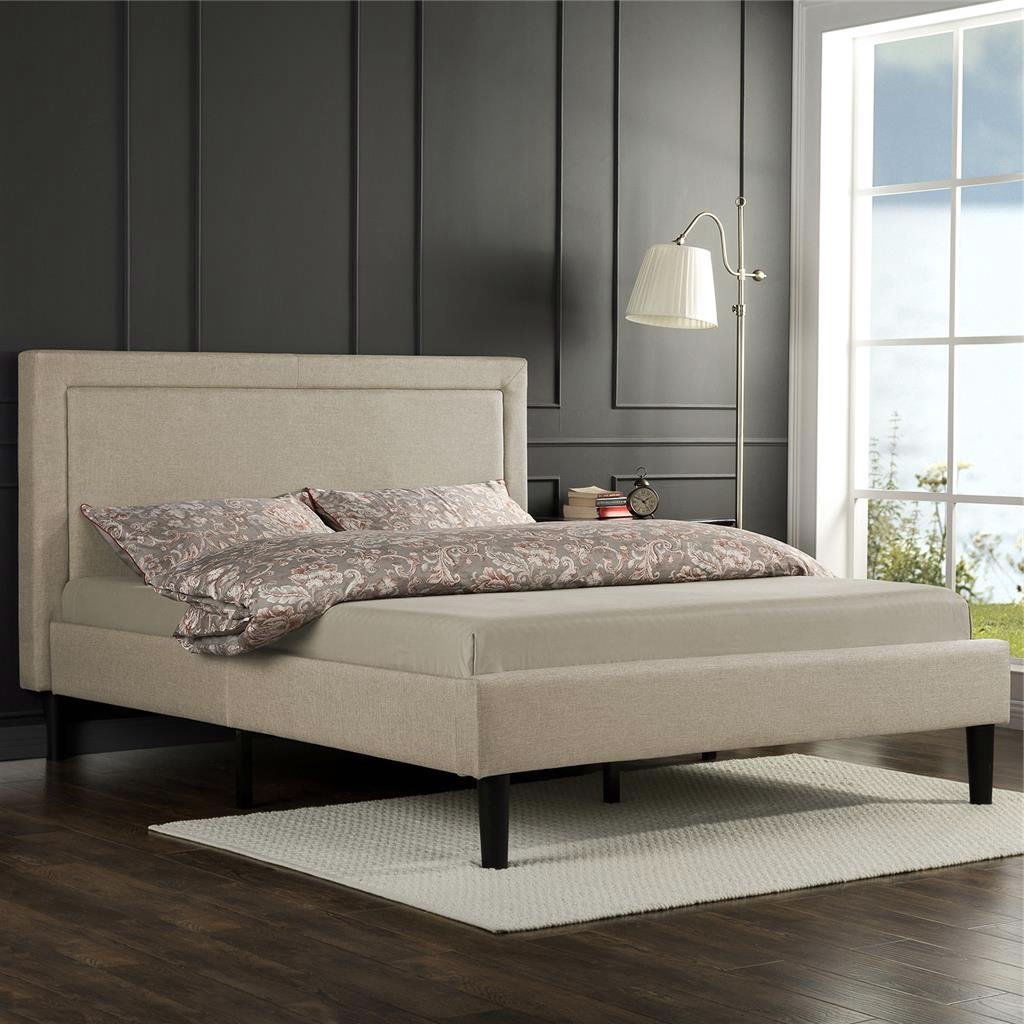 FaFurn Full Size Platform Bed Frame with Classic Headboard - Taupe