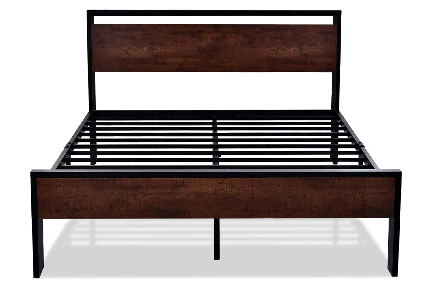 FaFurn Modern Farmhouse Platform Bed Frame with Wood Panel Headboard Footboard - Mahogany/Black, Full Size