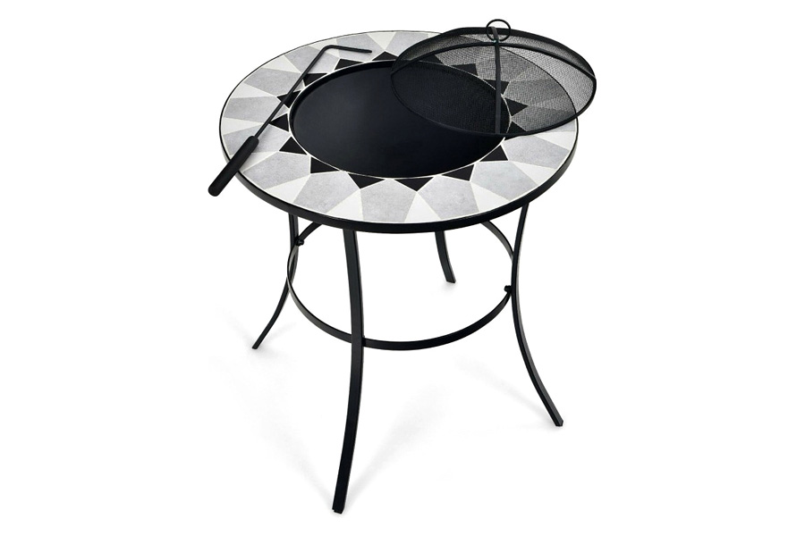 FaFurn Portable Round Fire Pit Table with Mesh Cover and Fire Poker