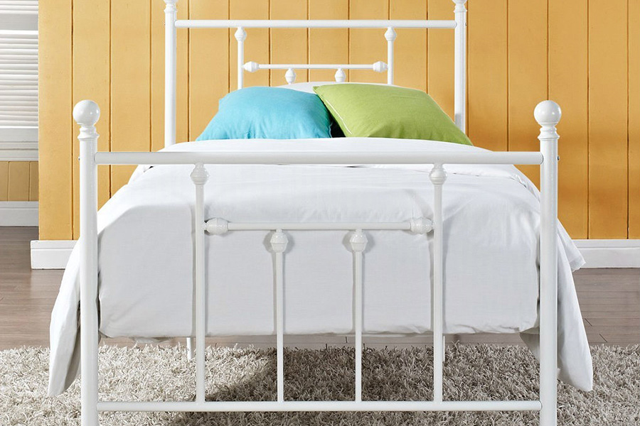 FaFurn - Full Size White Metal Platform Bed with Headboard and Footboard