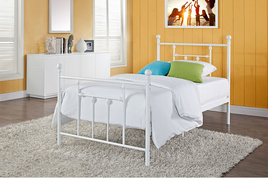 FaFurn - Full Size White Metal Platform Bed with Headboard and Footboard