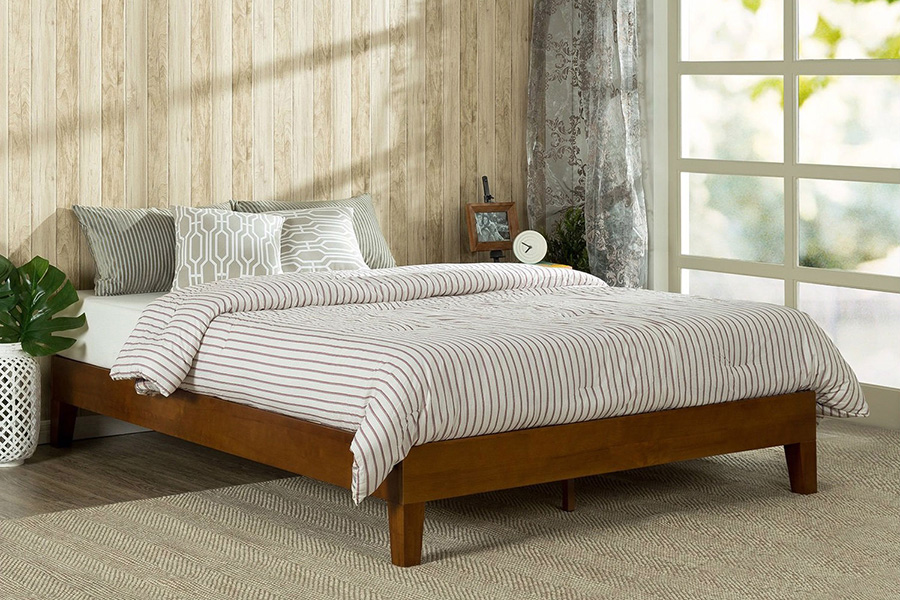 FaFurn Full Size Solid Wood Low Profile Platform Bed Frame - Cherry