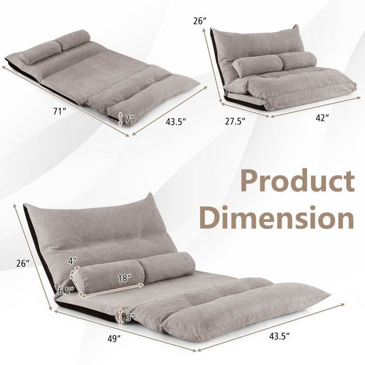 FaFurn Modern Adjustable Lounger Chair with 2 Pillows - Gray, Foam/Polyester