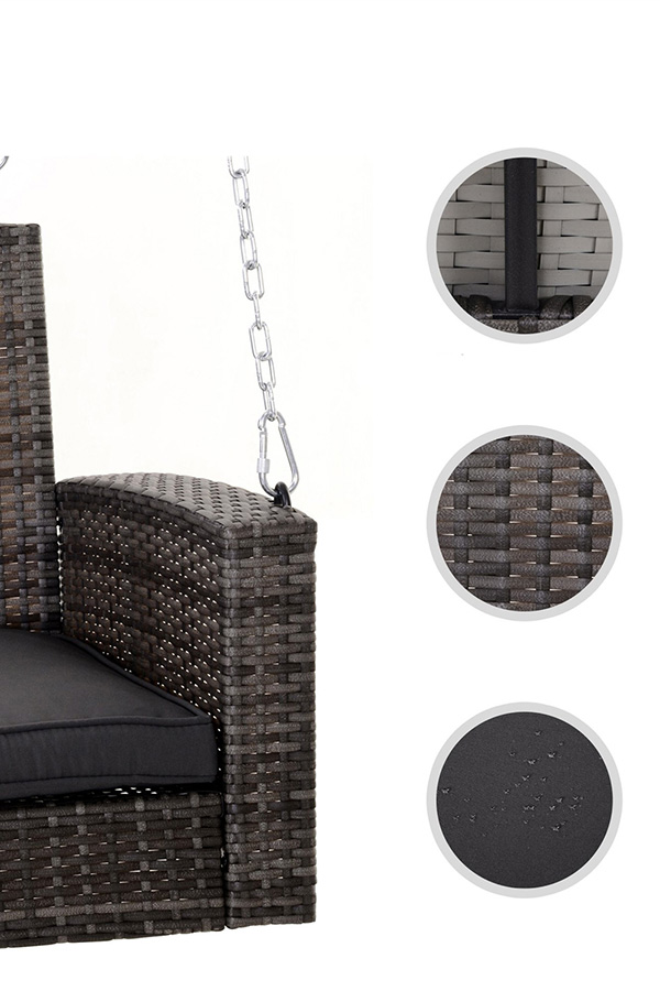 FaFurn Wicker Porch Swing 7Ft Hanging Chain with Padded Cushion - Gray/Dark Gray