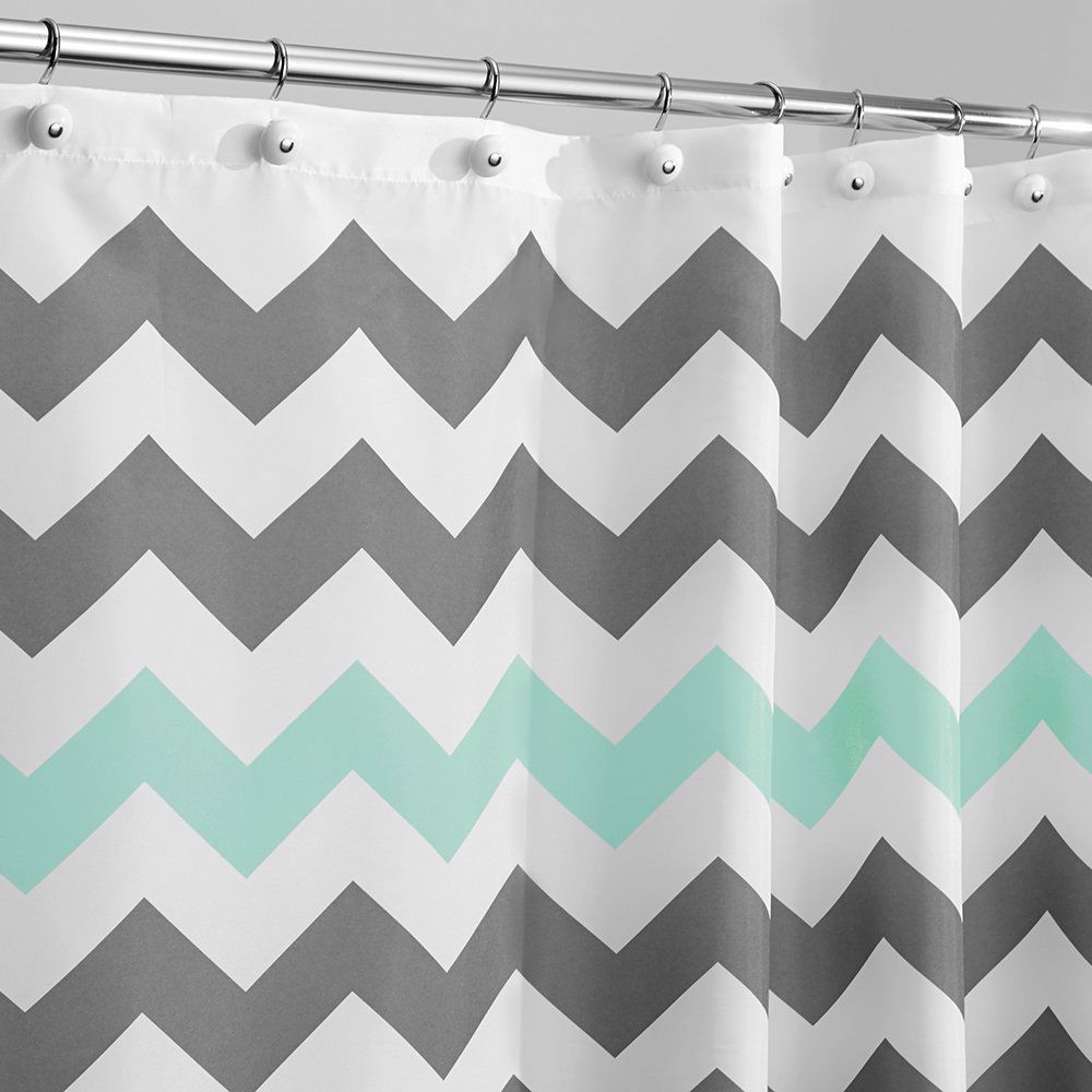 FaFurn - Shower Curtain in Gray/Aqua Blue/White, Polyester