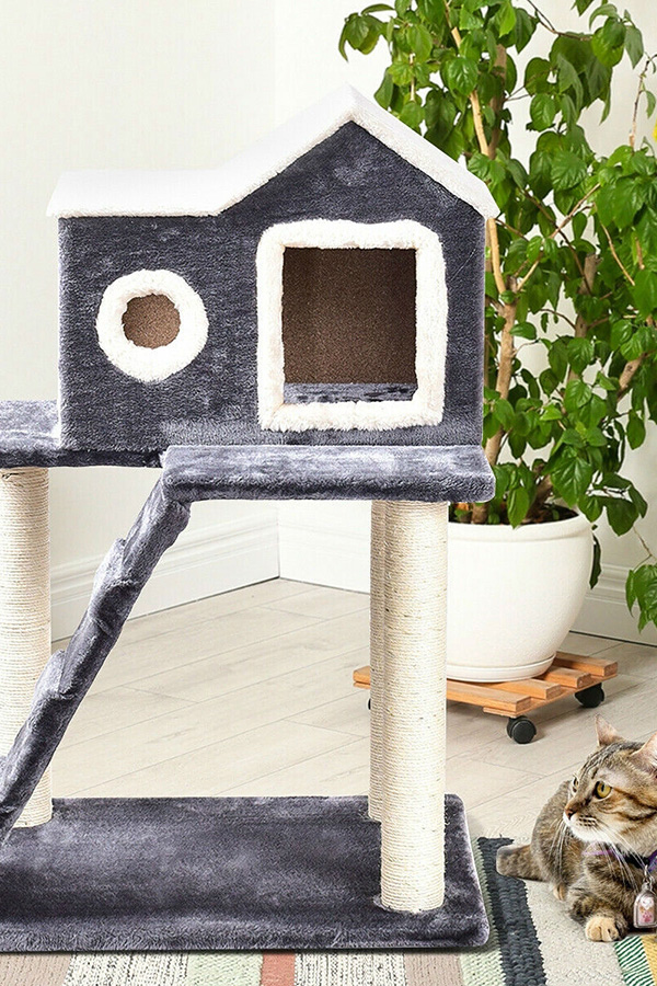 FaFurn - Gray 36 Inch Tower Condo Scratching Post Ladder Cat Tree House