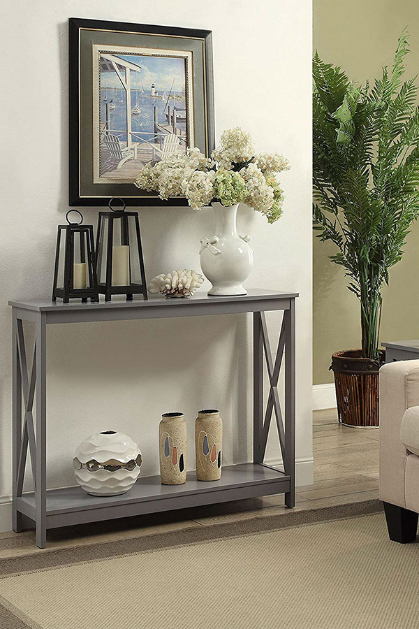 FaFurn Wood Console Sofa Table with Bottom Storage Shelf - Gray