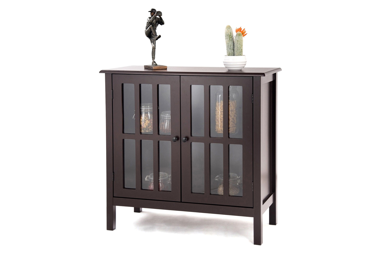 FaFurn - Wood Sideboard Buffet Cabinet with Glass Panel Doors