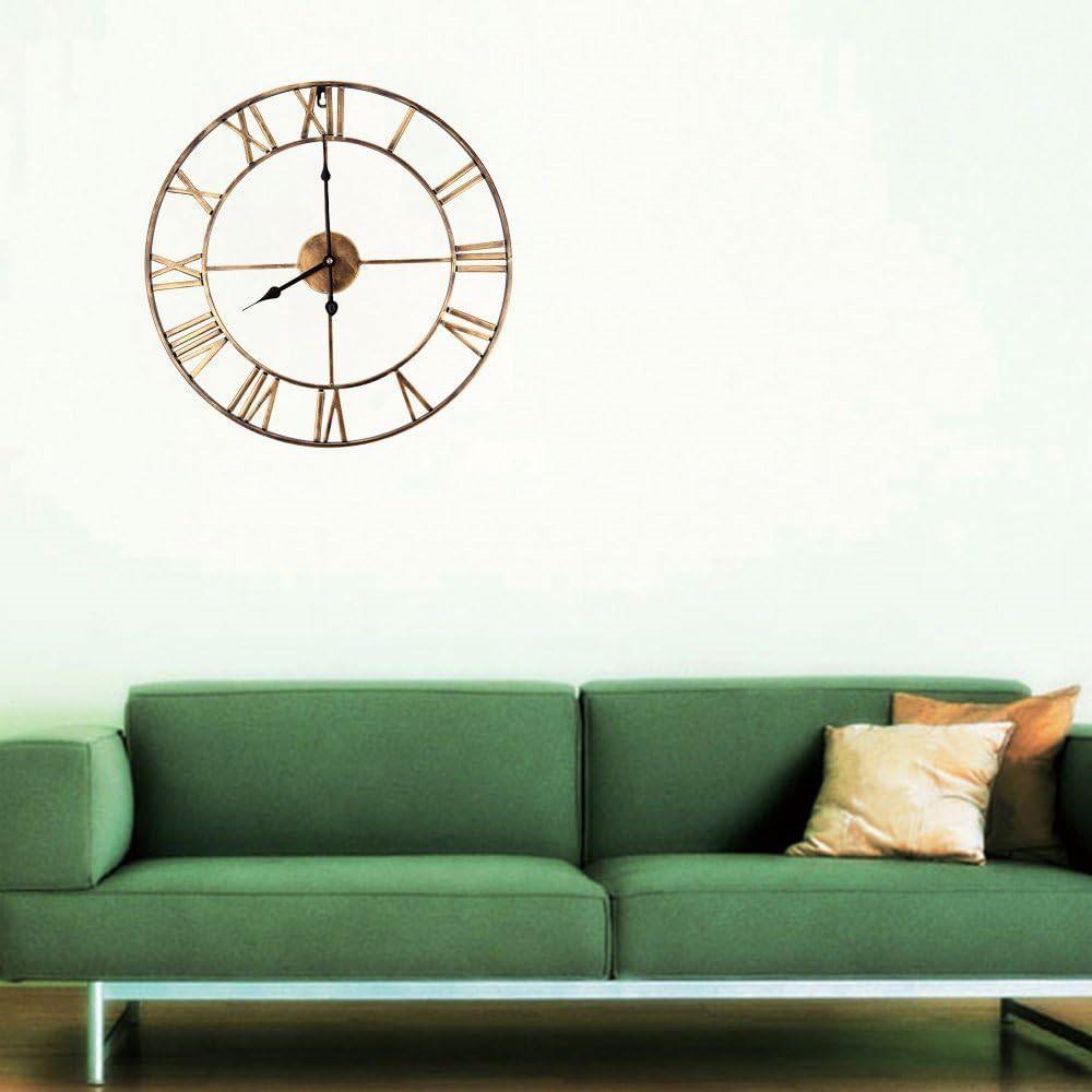 FaFurn Decorative Non-Ticking Wall Clock with Roman Numerals - Gold, Metal