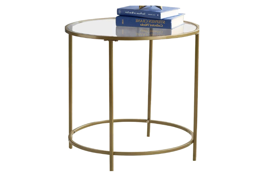 FaFurn - Round Glass Top End Table Nightstand with Gold Metal Frame