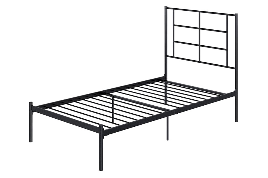 FaFurn - Modern Black Metal Platform Bed with Geometric Headboard