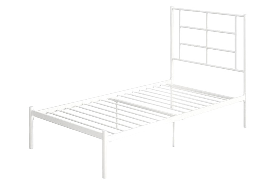 FaFurn Twin Size Modern White Metal Platform Bed with Geometric Headboard - White