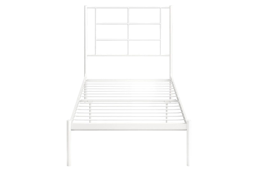 FaFurn Twin Size Modern White Metal Platform Bed with Geometric Headboard - White